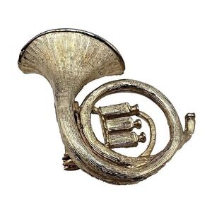 French Horn Brooch Musical Instrument Pin Gold Tone Lapel Pin Vintage